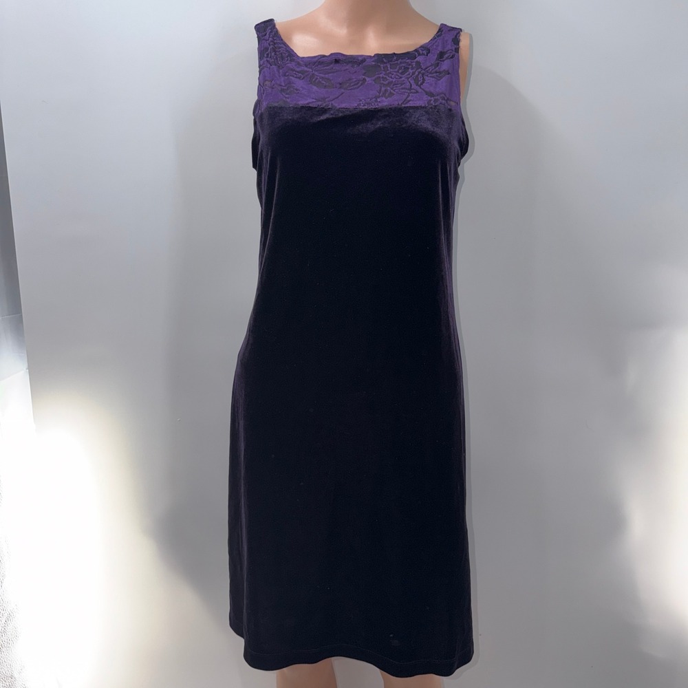 tg 90s Carole Little 8 Purple Velvet Sheer Whimsigoth Vampy Grunge Dark Romance